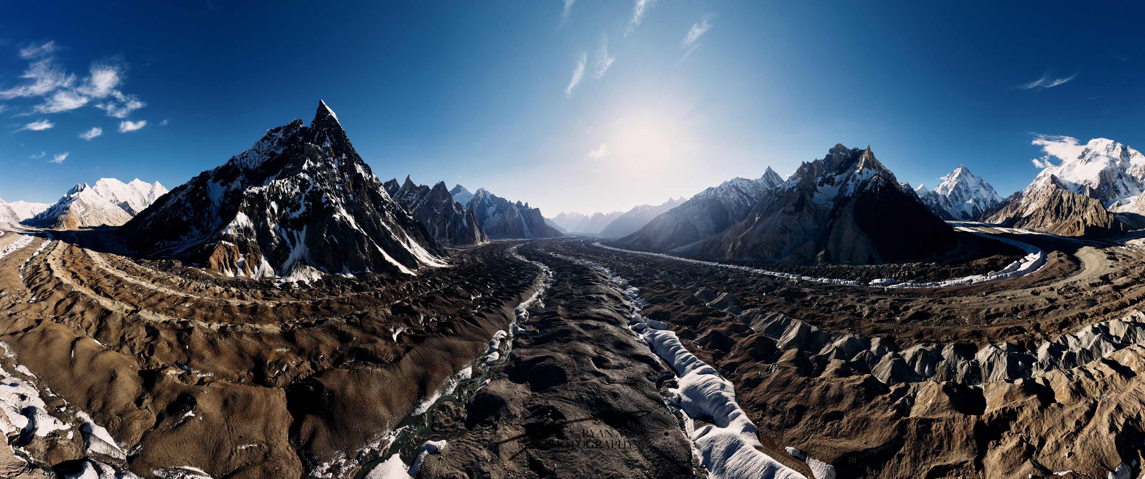 An aerial panorama from Concordia - the confluence of three glaciers in the Karakoram